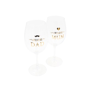 Set 2 pahare vin, cristal ecologic, 440 ml, Nekupto - Awesome Dad & Awesome Mum