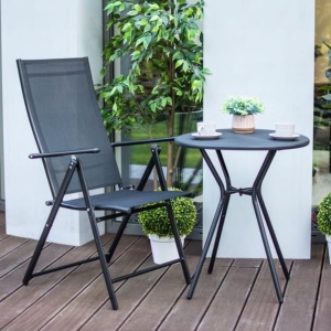 Set 2 scaune pliabile pentru gradină sau terasă, Jumi, structură metalică, design ergonomic, negru