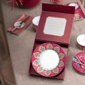 Set 4 farfurii din porțelan, Breakfast, Pip Studio, Dark Pink, 21 cm, colecția Flower Festival