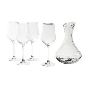 Set 5 piese pentru vin, Atmosphera – 4 pahare cu picior și un decantor din sticlă, design striat