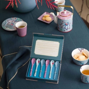 Set 6 lingurițe, din porțelan, Pip Studio, Blue, 13 cm, colecția Flower Festival