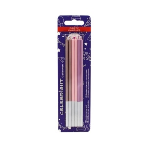 Set 6 lumânări drepte, pentru tort, Celebright, nuanțe metalizate roz și mov, bază albă, 15 cm