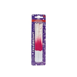 Set 6 lumânări pentru tort, Celebright, ciclam, degrade cu picățele, 15 cm