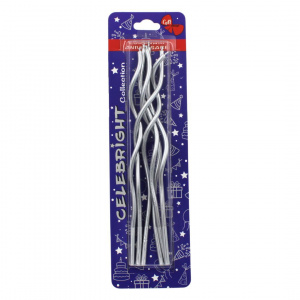Set 6 lumânări pentru tort, curbate, argintii, Celebright, 15.5cm