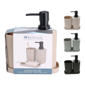 Set accesorii de baie, 3 piese, culoare taupe, design modern