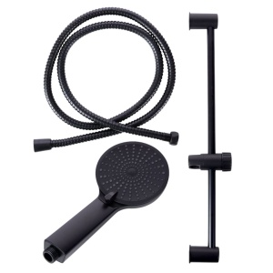 Set de duș complet, negru mat, cu pară de duș 3 funcții Ø11 cm, furtun inox 150 cm și bară reglabilă 60 cm