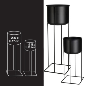 Set două ghivece decorative pentru plante și flori, din metal negru, design modern