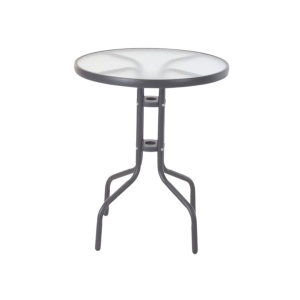 Set mobilier bistro pliabil cu masă rotundă și 2 scaune – cadru metalic și blat din sticlă securizată, gri