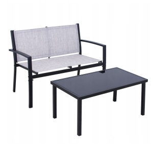 Set mobilier de grădină Jumi, canapea, 2 fotolii și măsuță de cafea, oțel și textilenă, gri