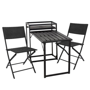 Set mobilier de terasă pliabil, Jumi, negru, 2 scaune și masă cu suport pentru flori