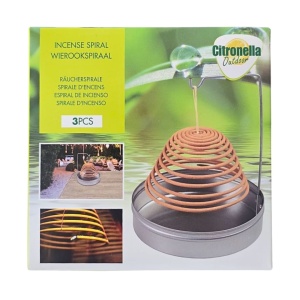 Set Spirală Anti-Țânțari cu Suport Metalic și Cutie de Depozitare – Citronella Outdoor, 3 bucăți