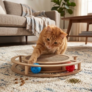Sisal pentru pisici, cu 2 biluțe, formă rotundă, 39x38.5x5 cm, colecția Cats