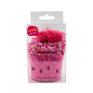 Șosete pufoase Cupcake, roz, cu pom-pom – ambalaj cadou, mărime universală