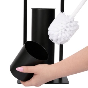 Suport hârtie igienică Jumi, cu perie WC, metal și bambus, 76.5x19x19 cm