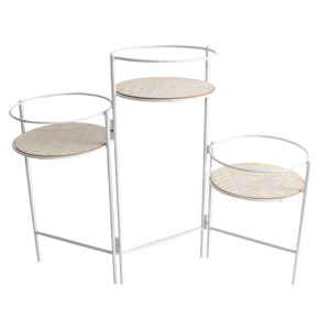 Suport metalic alb pentru 3 ghivece, 66x22x49 cm