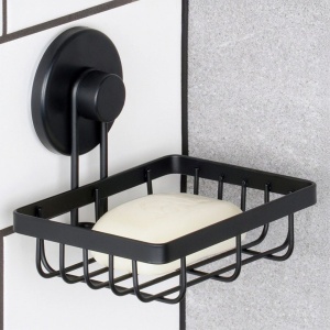 Suport pentru săpun, Bathroom Solutions, prindere cu ventuză, negru mat, max 3.5 kg, 13x11.5x11.5 cm