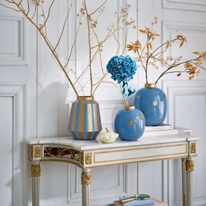 Vaza decorativă, din metal, Pip Studio, Dots Light Blue/Gold, 32 cm, colecția Dot Delight