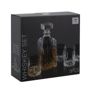 Set whisky 5 piese din sticlă, decantor 900 ml + 4 pahare 230 ml, Atmosfera
