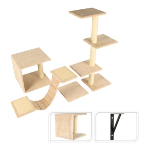 Ansamblu modular de cățărare și joacă pentru pisici, cu sisal, culoare bej