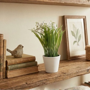 Artificial plant with decorative lilies of the valley, 21 cm, in a white pot – modern interior decor
