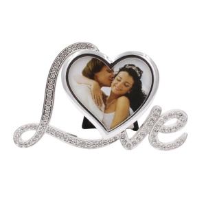 Ramă Foto AZAY Love cu Cristale, 8x8 cm, Ramă Foto Inimă pentru Cuplu, Cadou Romantic, Cadou Nuntă, Cutie Cadou Inclusă