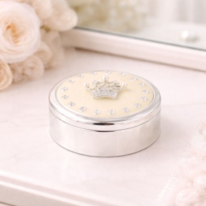 AZAY Round 7 cm Jewelry Box with Crown and Rhinestones – Elegant Jewelry Case, Ring Box, Premium Gift Box for Women, Packaging Included