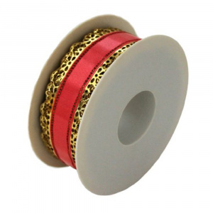 Bandă Decorativă Cake Dress, 40mm, Pizzo Dore Roșu-Auriu, 20 m