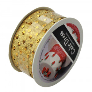 Bandă decorativă textilă Cake Dress, pentru torturi și păjituri, 4.5cm x 10m, Dots auriu