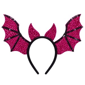 Bentiță de Halloween cu model liliac cu paiete, roz și negru, accesoriu pentru costum