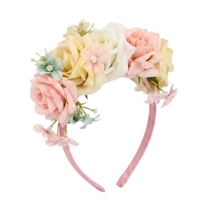 Coroniță de păr roz, cu trandafiri, Zooky, accesoriu floral elegant pentru fete și evenimente speciale 