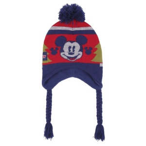 Căciulă pentru copii, Mickey Mouse, cu pompon și urechi, roșu cu albastru