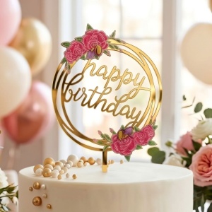 Cake Topper model cerc floricele roșii