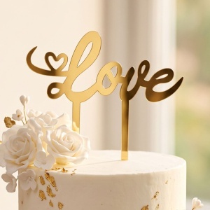 Cake Topper pentru tort cu mesaj LOVE, auriu