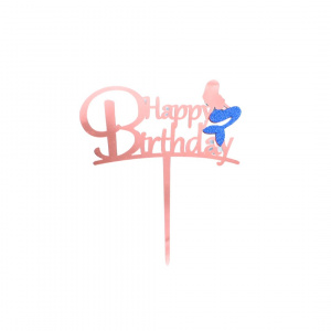 Cake Topper pentru tort Happy Birthday cu model sirenă rose