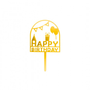 Cake Topper pentru tort Happy Birthday party, auriu