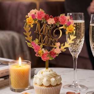 Cake Topper pentru tort în formă de inimioară MR&MRS