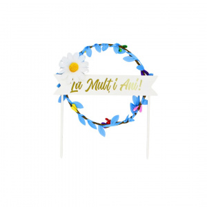 Cake Topper pentru tort, model coroniță cu floricică albă
