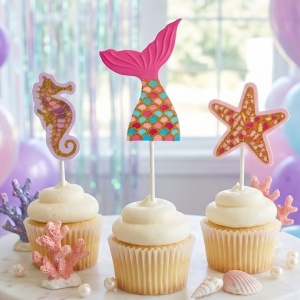 Cake Topper pentru tort, model sirenă, căluț de mare și stea de mare