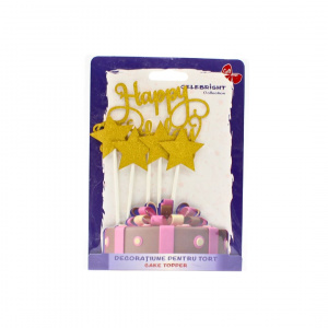 Cake Topper tort Happy Birthday culoarea auriu glitter