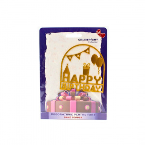 Cake Topper tort Happy Birthday party auriu - Img 2