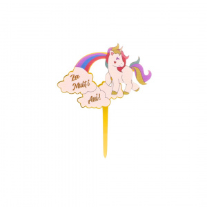 Cake Topper tort La Mulți Ani unicorn fericit - Img 1