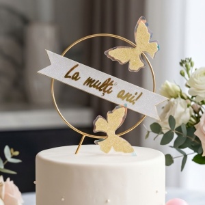 Cake Topper tort model cerc auriu cu fluturași