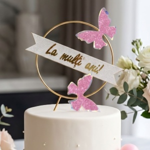 Cake Topper tort model cerc cu fluturași roz