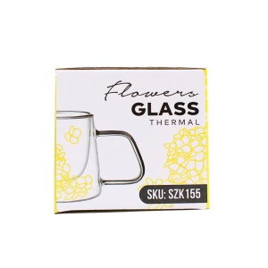 Cană cu hortensii galbene, pereți dubli, sticlă borosilicată, 180 ml, SZK155