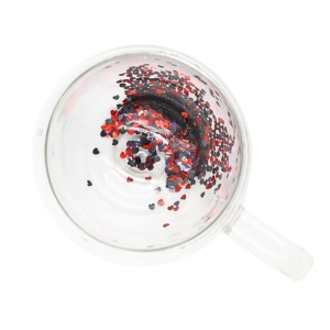 Cană cu inserție de confetti, inimioare roșii și gri, sticlă borosilicată, 250 ml, Aurora Glow