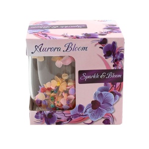 Cană cu inserție de flori uscate, hortensie culori pastel, pereți dubli, sticlă borosilicată, 250 ml, Aurora Bloom