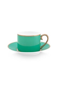 Cană espresso cu farfurioară, Pip Studio, 220 ml, colecția Pip Chique, Gold-Green - Img 3