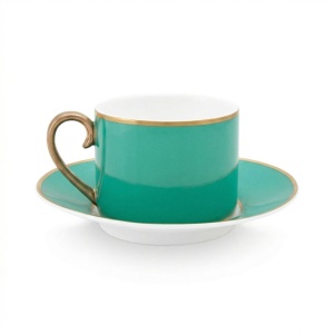 Cană espresso cu farfurioară, Pip Studio, 220 ml, colecția Pip Chique, Gold-Green