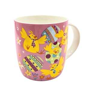 Cană pentru copii, culoarea roz, design tematic cu motive pascale, 370 ml