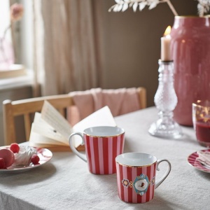 Cană porțelan, Pip Studio, Stripes Red and Pink, 150ml, colecția Love Birds